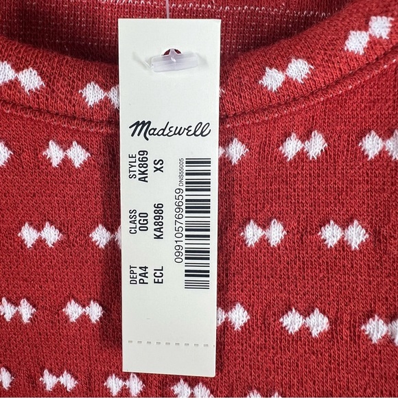 MADEWELL "Square Neck" Long Sleeve Patterned Mini Dress Bow-Tie Jacquard XS - Picture 10 of 11